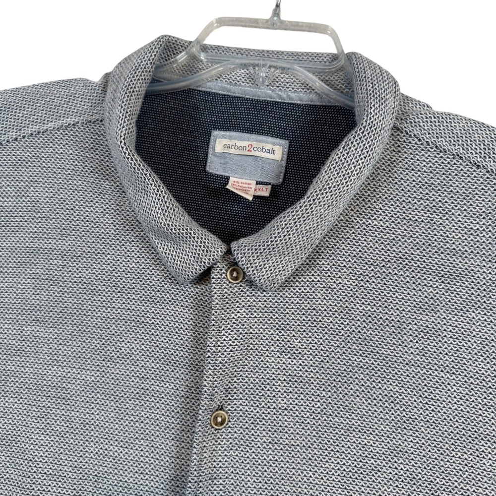 Carbon2Cobalt Button Down Mens XXLT Blue White Textured Short Sleeve Shirt